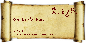 Korda Ákos névjegykártya
